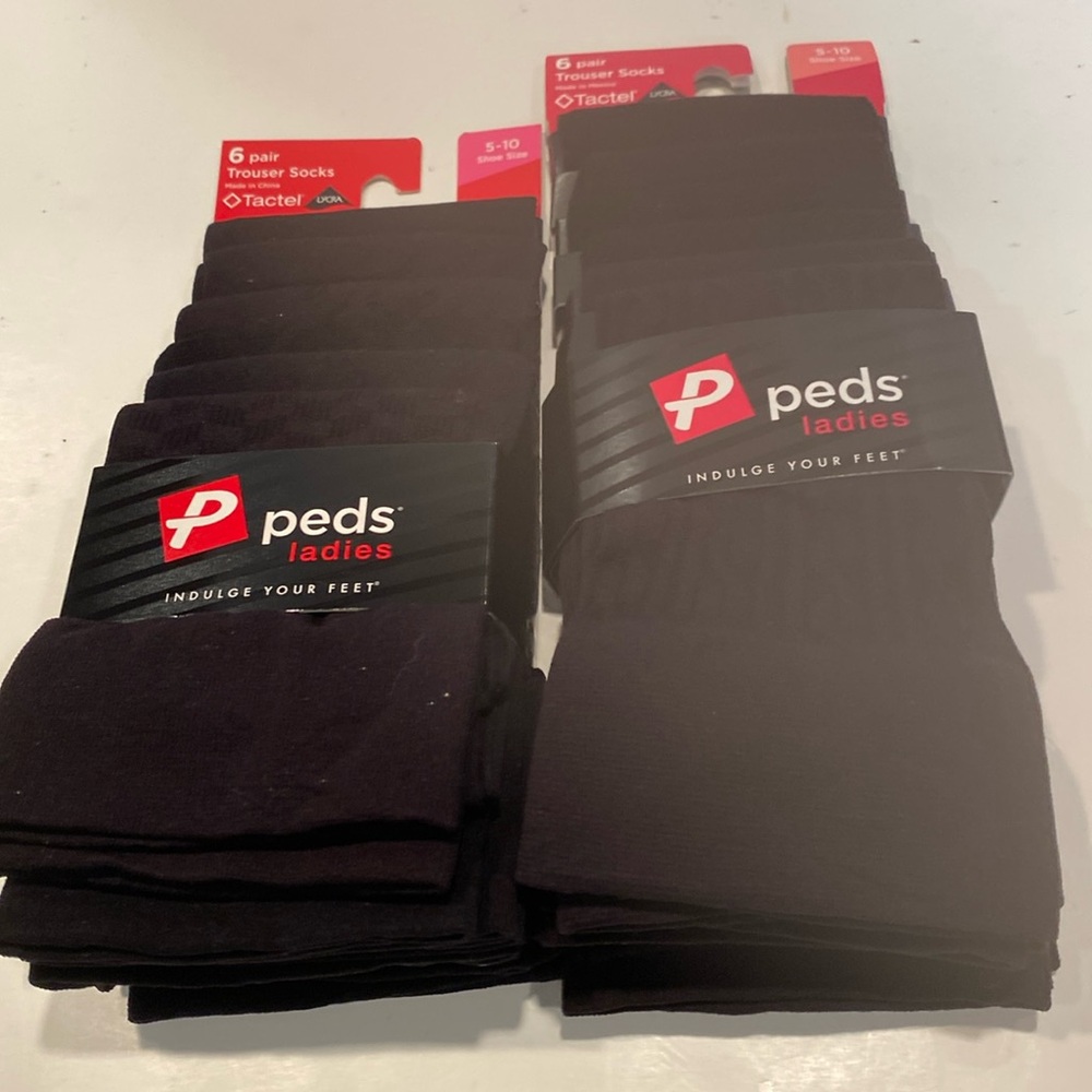NWT 2 Packages Ladies Black Trouser Socks, each Package containing 6 pairs